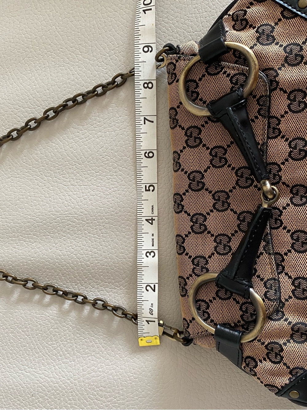 Gucci Beige/Brown GG Canvas Shoulder Bag with Black Leather Trim - Picture 13 of 14